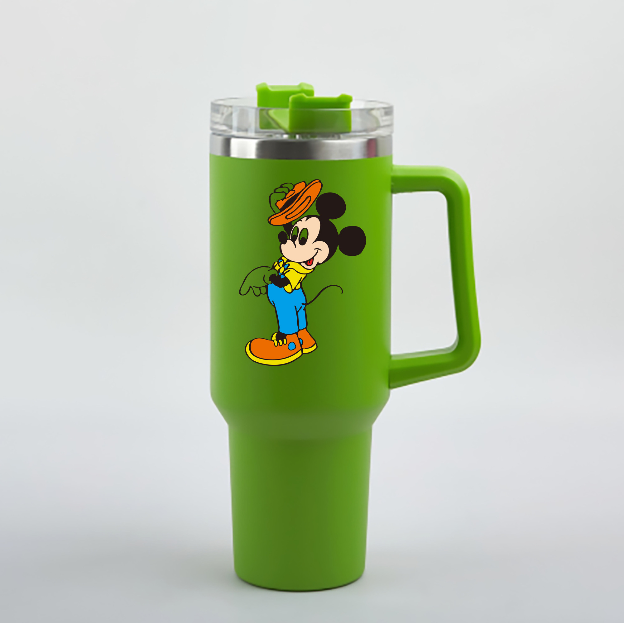（画像用） ミッキーマウス Mickey Mouse 1200mL車用タンブラー - クリスタルステッカー（プラスチックストロー付き）
